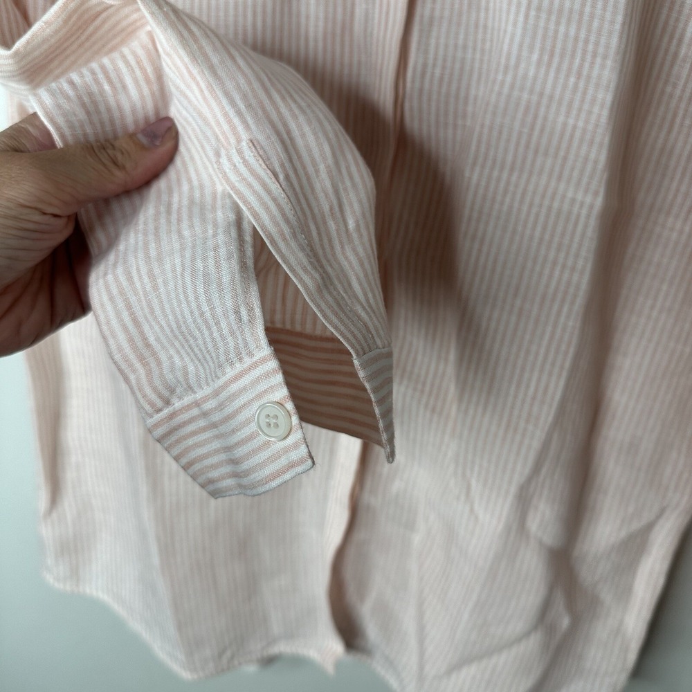 Lafayette 148 Womens Linen Blush Pin Stripe Long Sleeve Button Up Top Blouse 2P - Picture 4 of 10